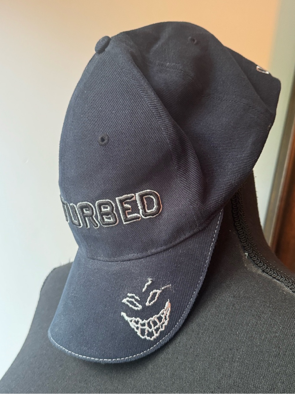 Vintage Y2K Disturbed Band Hat Bio-Domes Stretch Fit Cap Navy Blue S/M Nu Metal - Picture 2 of 7